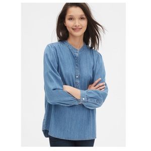 Gap shirred denim popover shirt